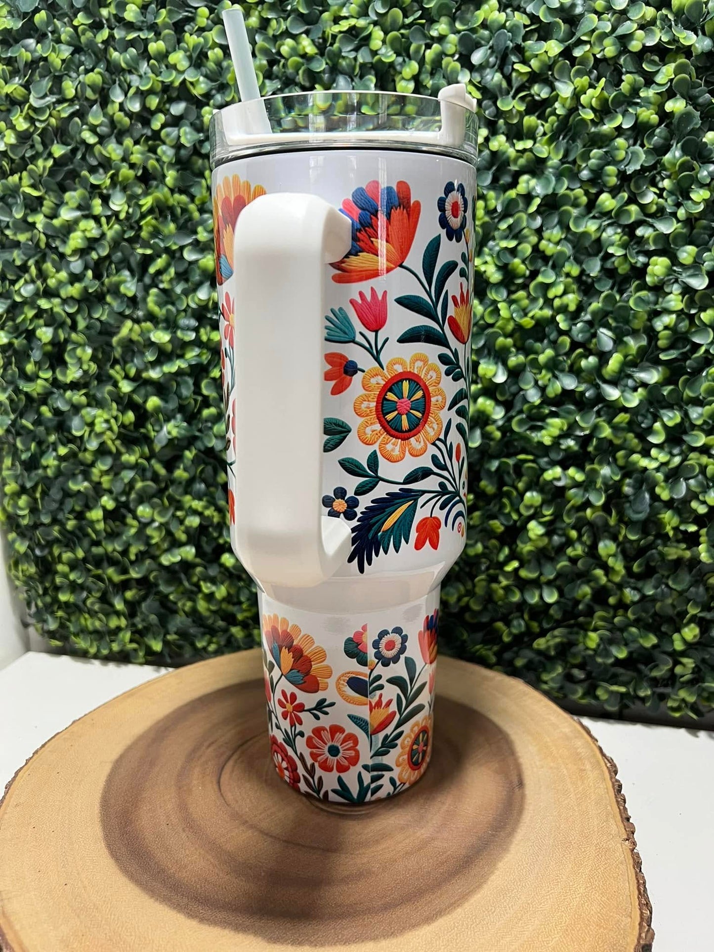 40oz Floral Embroidery Tumbler
