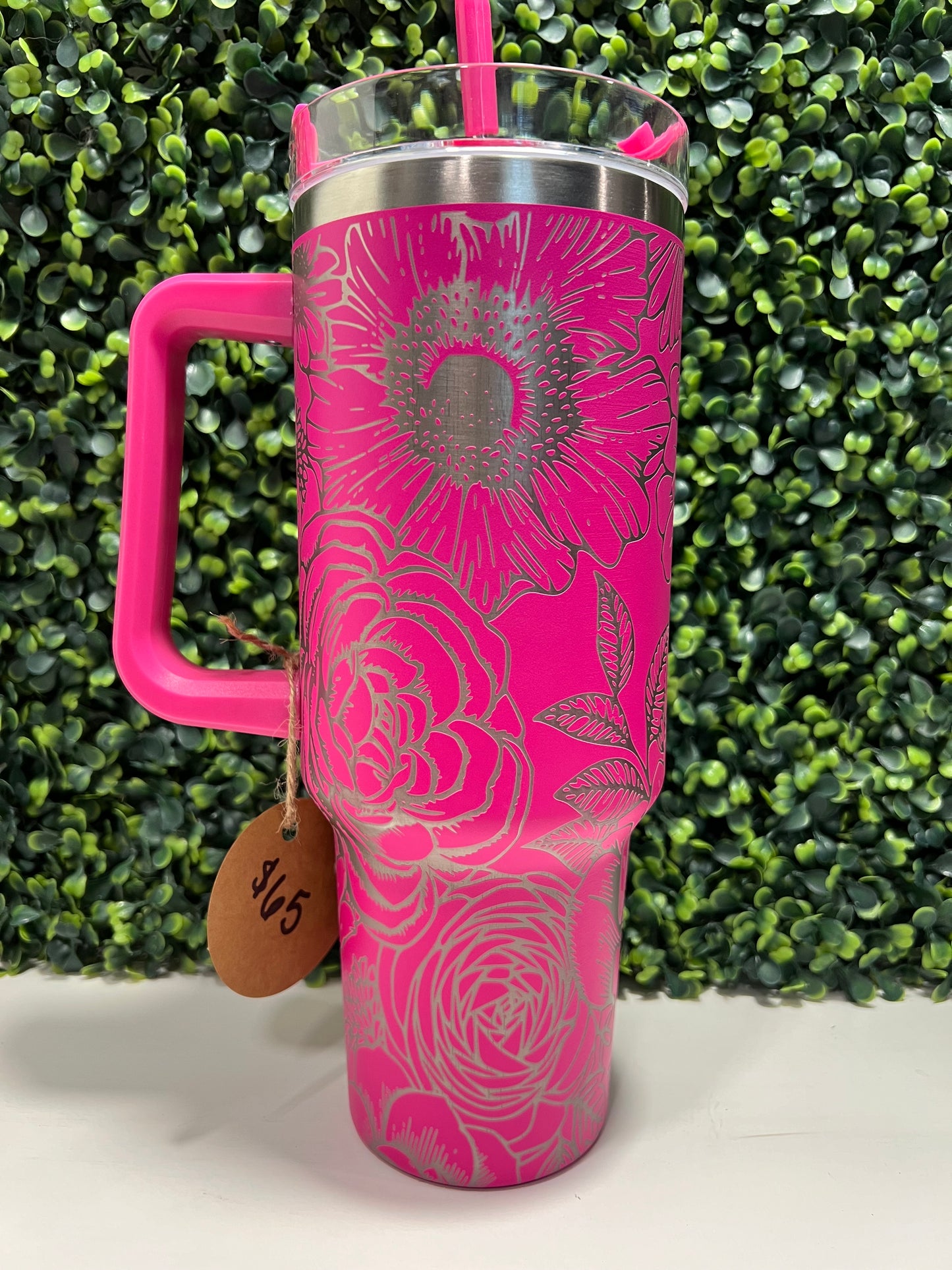 Pink Floral 40oz Laser Engraved Tumbler