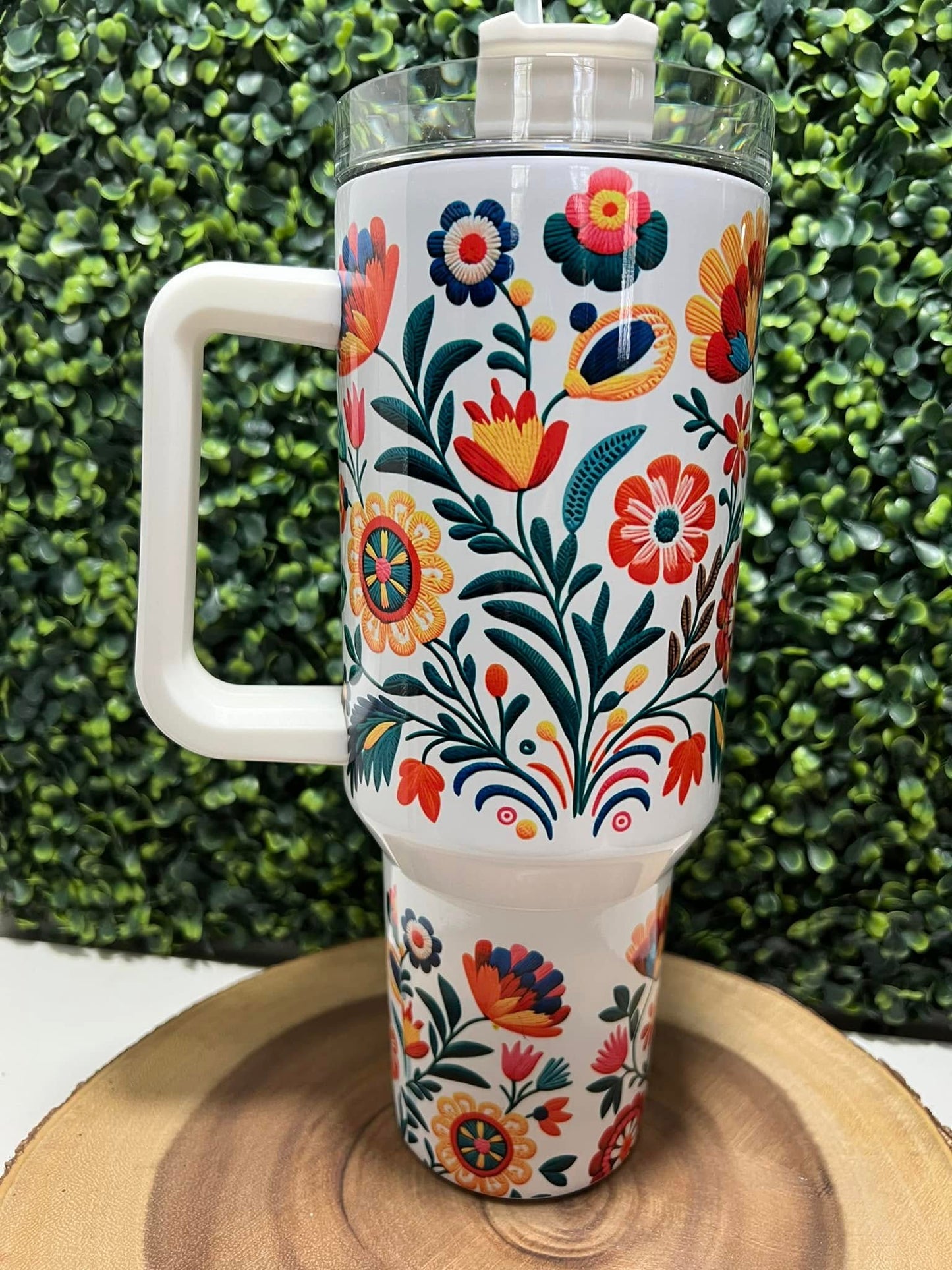 40oz Floral Embroidery Tumbler