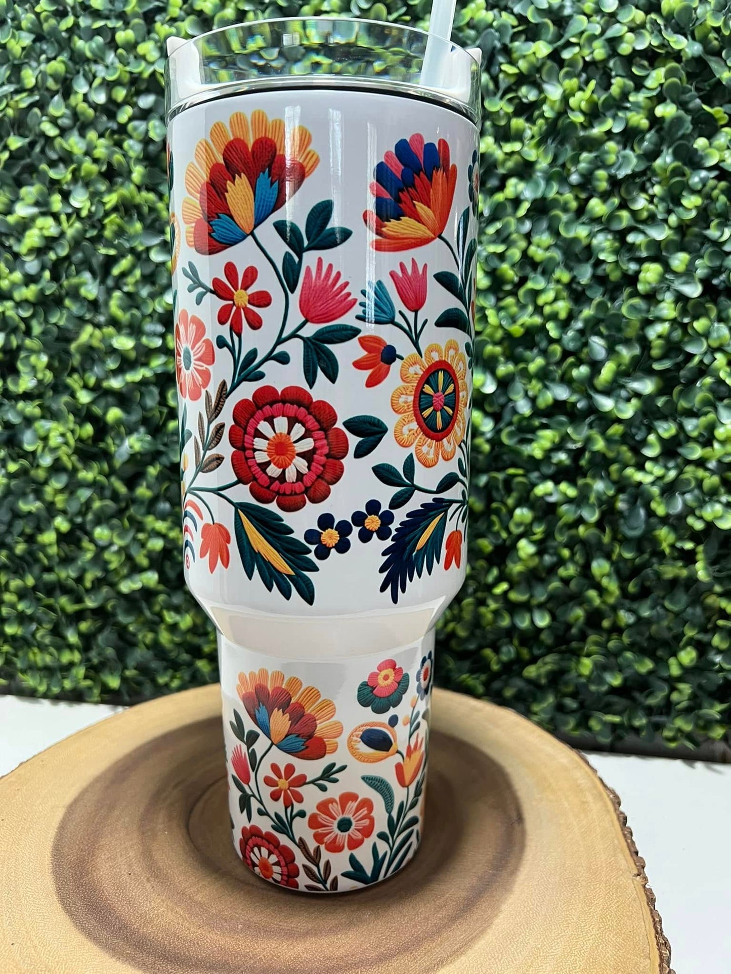 40oz Floral Embroidery Tumbler